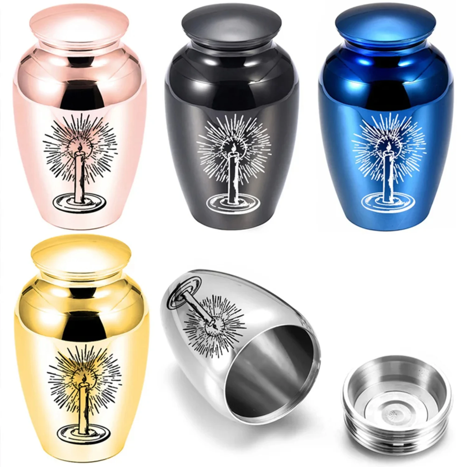 2.56x1.77inch Candle Patterns Keepsake Urn  Human Ashes Small Urn Funeral Urns Memorial Urn Aluminium alloy Cremation Urns