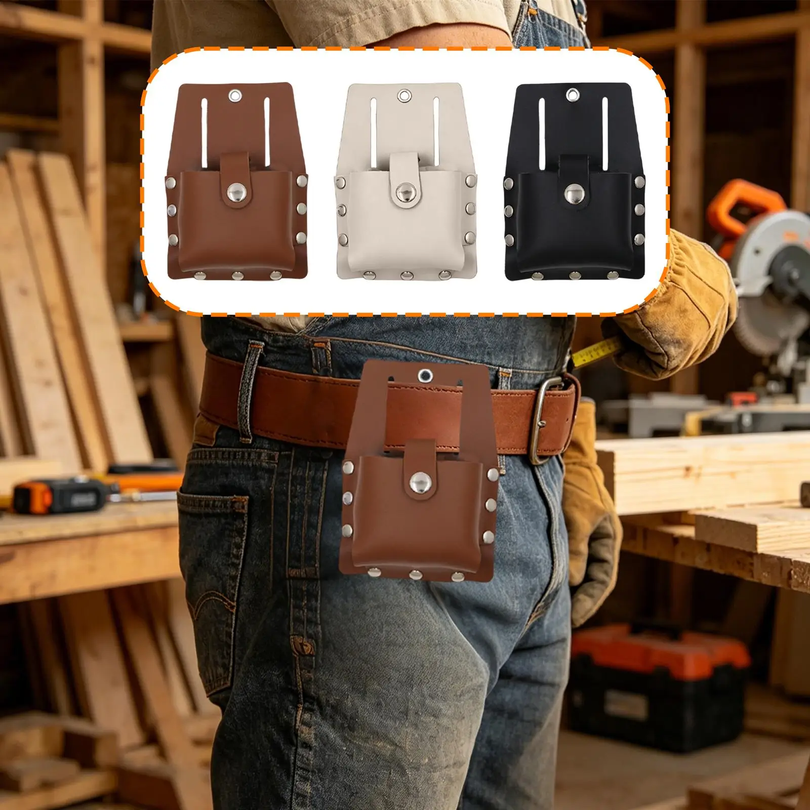 

Tape Measure Pouch PU Leather Tool Belt Hanger Organizer Carrier for Electrician and Handyman