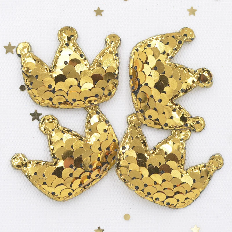 16Pcs Paillette Padded Patches Cartoon Crown Appliques for Cake Decorative Girls Happy Birthday Party Magical Dessert Decor