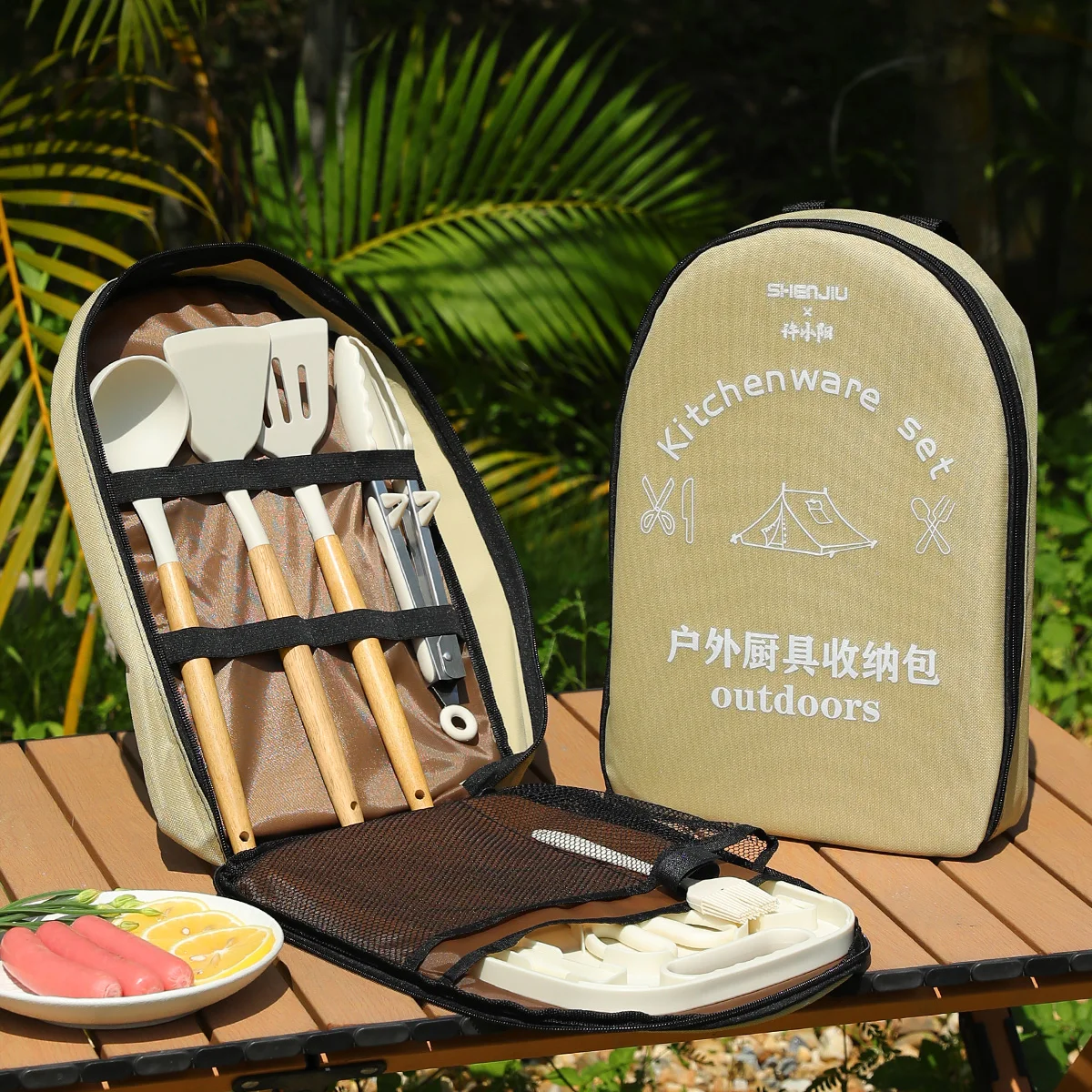 

Portable Outdoor Picnic Set Knife Utensils Cam On-The-Go Storage Bag Vegetable Cutter Board Travel Gear Picnic Basket