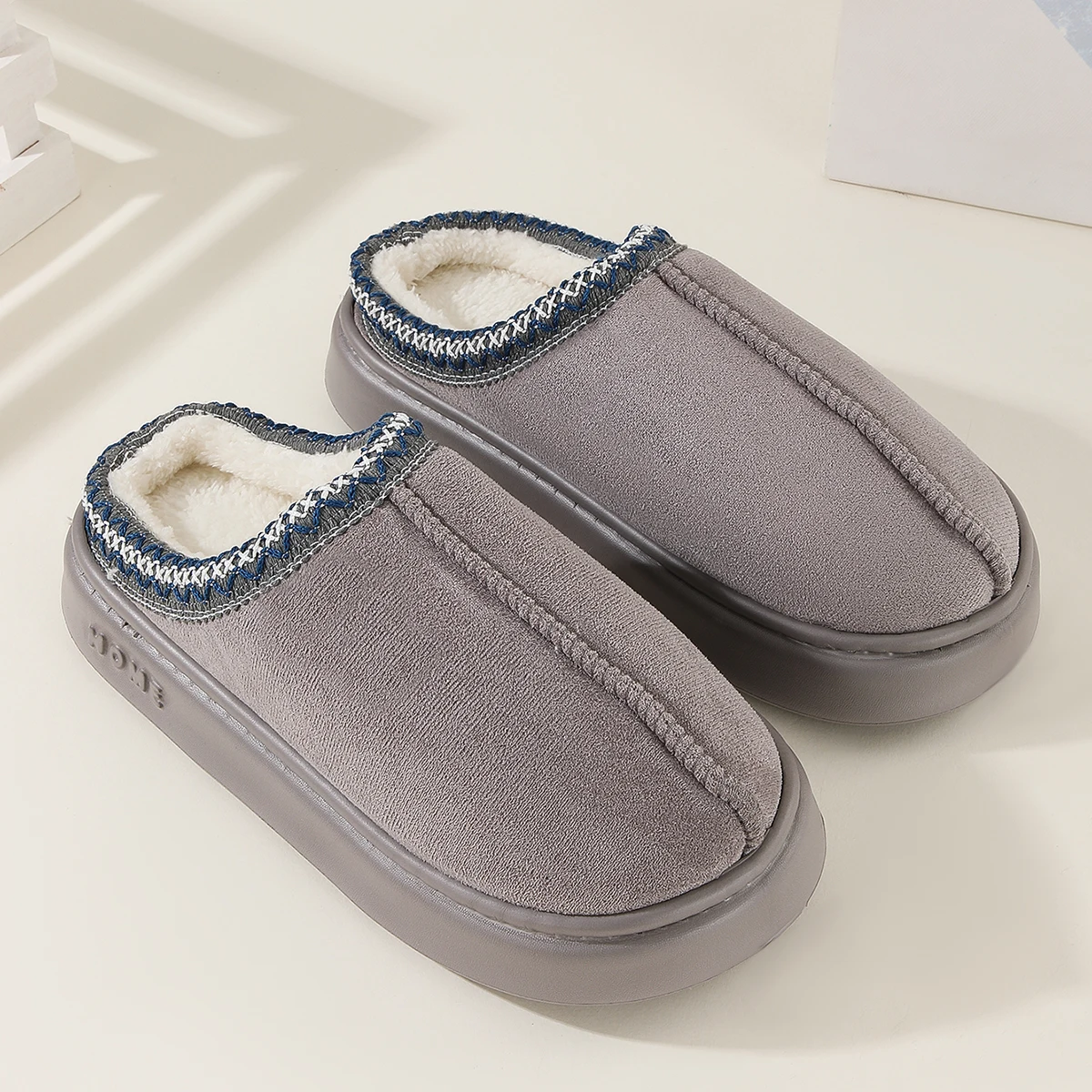 Men's Cotton Slippers, Women's Style, Fleece-Lined, Thick-Soled, Non-Slip, Indoor Height-Increasing Slippers, Couple Slippers, Cotton Slippers, Women's Style