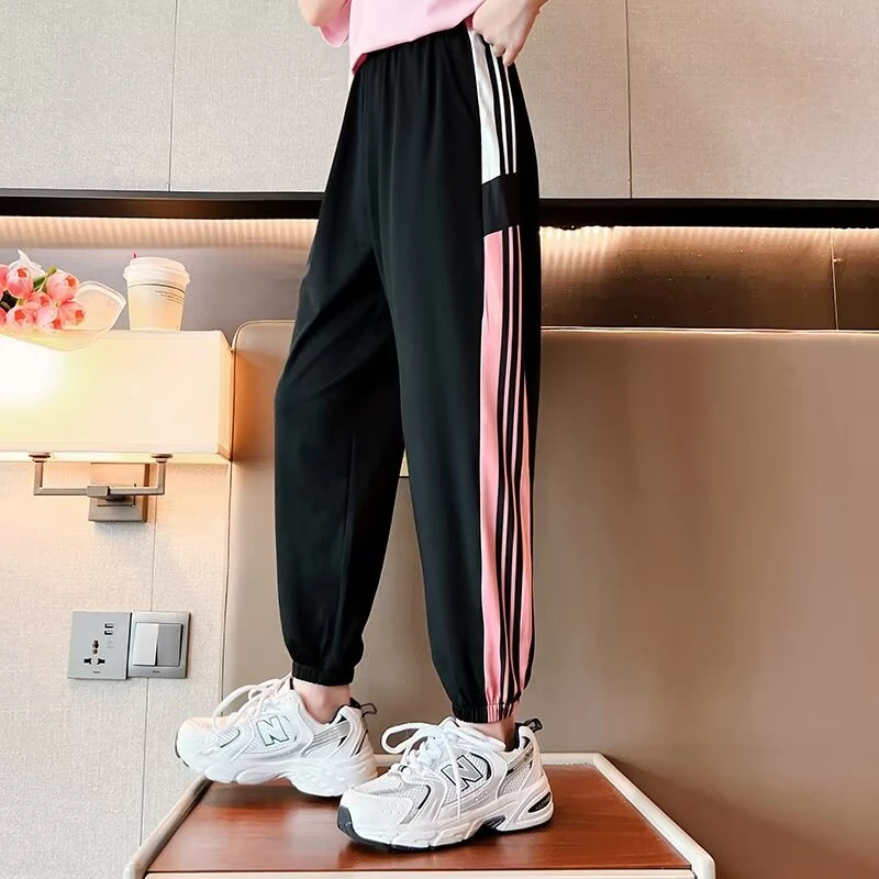 Children Harem Long Pants Girls Side Splicing Casual Breathable Loose Trousers Quick Drying Pants for Teenager 120-170cm