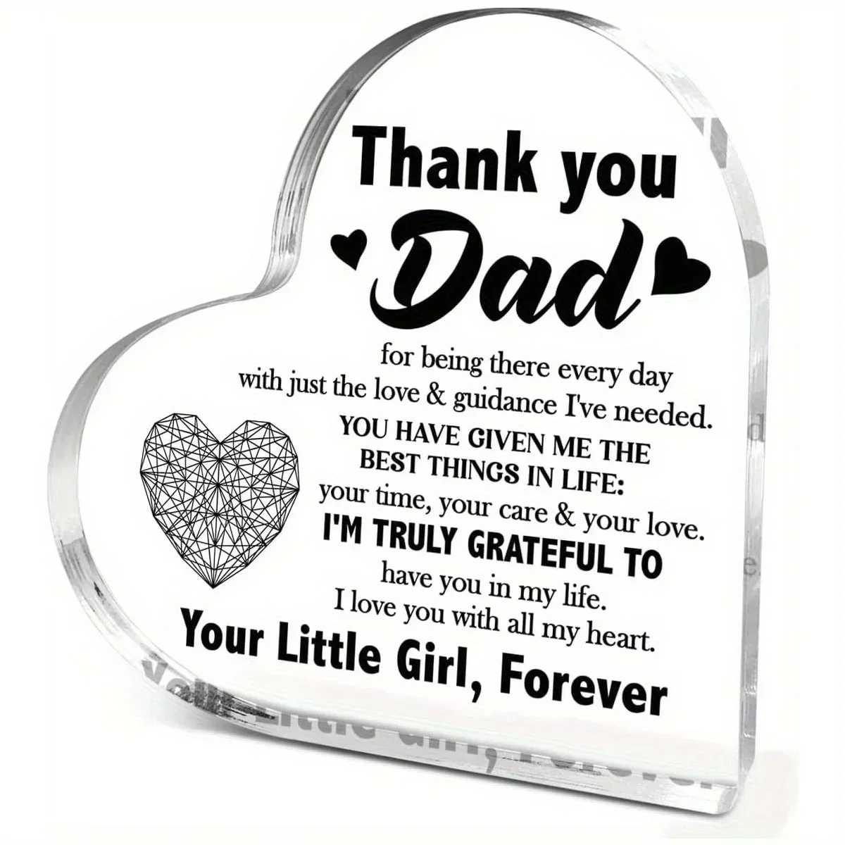 Heart Acrylic Desk Plaque Thank You Dad, Your Little Girl Forever Father's Day Gift Ornament