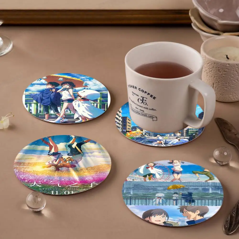 Cartoon Weathering With You Coasters Suitable for daily family gathering decoration, kitchen, anti-slip wooden coasters