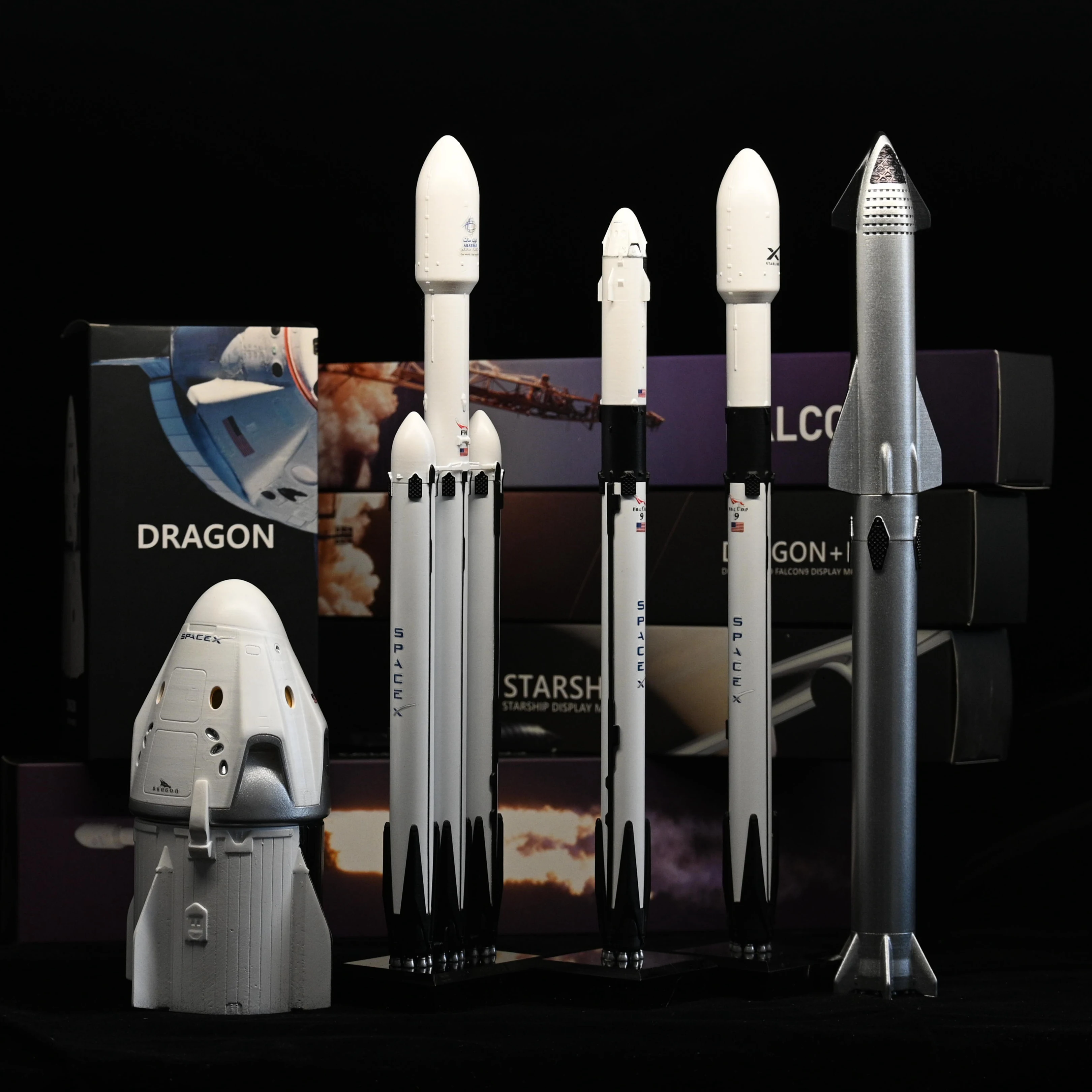 SpaceX Model Store Dragon Starship Falcon 9 Rocket Heavy Falcon Static Model Art Ornaments Set Aerospace Gift