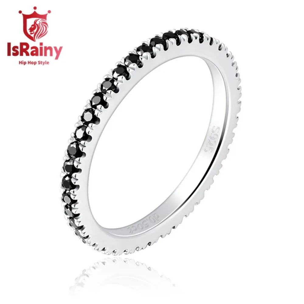 IsRainy Pass Diamond Test 1.4MM Round Cut Black Moissanite Rings For Women Anniversary 925 Sterling Silver Fine Jewelry Gifts