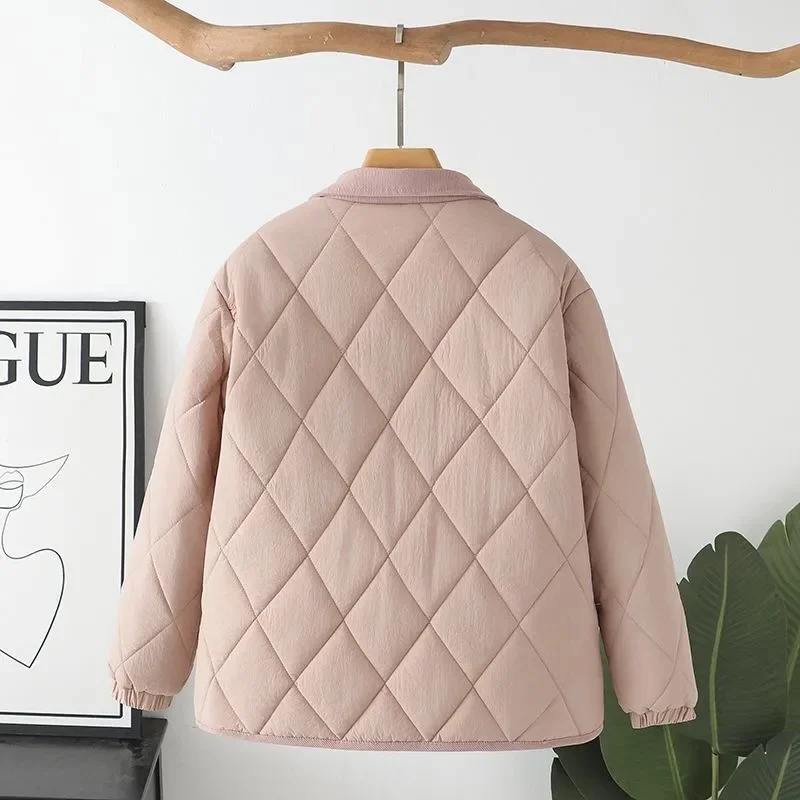 2025 New Women Cotton Jacket Parka Small Fragrant Style Lightweight Cotton Coat Winter Contrasting Color Corduroy Warm Outerwear