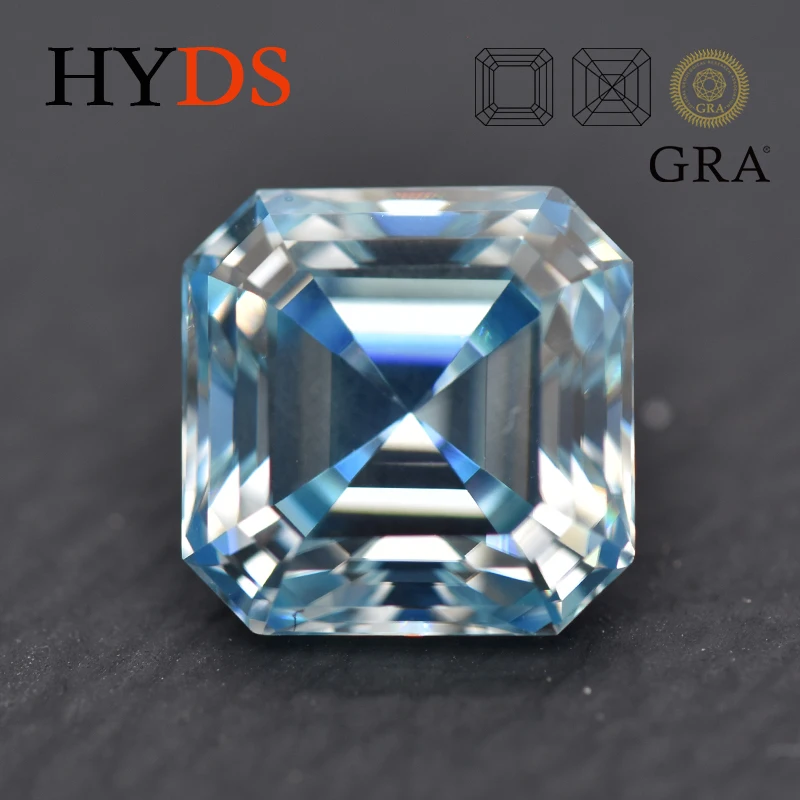 

Moissanite Stone Asscher Cut Aquamarine Color VVS1 Pass Diamond Tester Gemstone Charms for Jewelry Making with GRA Certificate