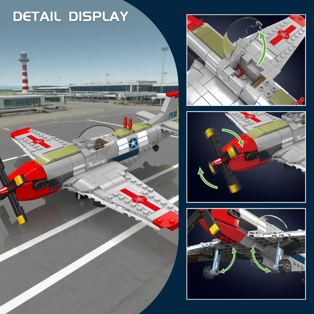 

Mould King 396PCS P-5ID Mustang Fighter Model Building Blocks Set DIY Educational Toy Helicopter for Kids Boys Festival Toy Gift