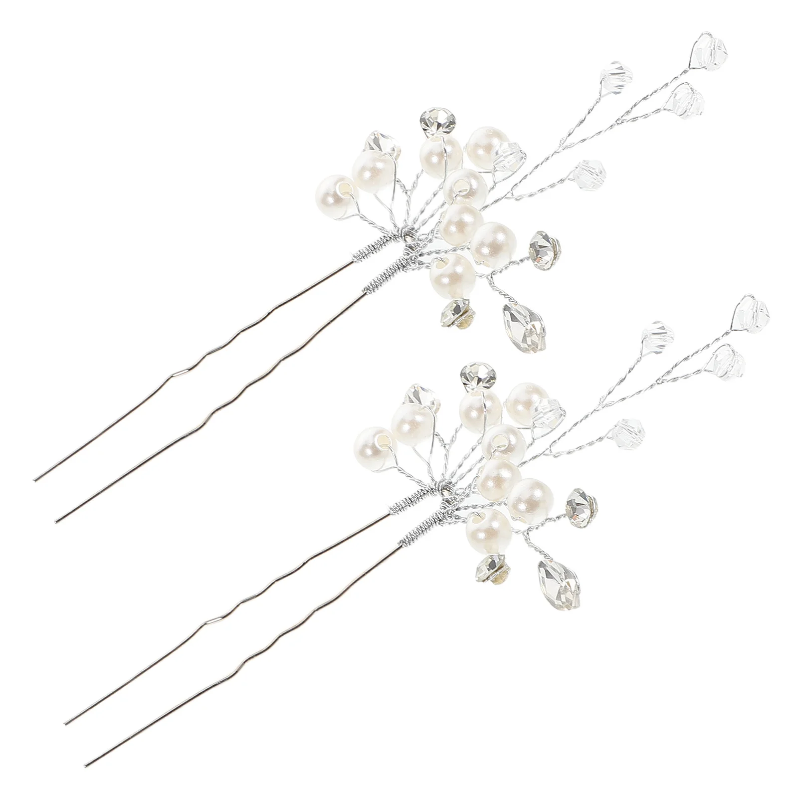 

2Pcs Pearl Crystal U-Shaped Hair Pins Elegant Bridal Wedding Accessories Vintage Rhinestone Clips for Bridesmaids