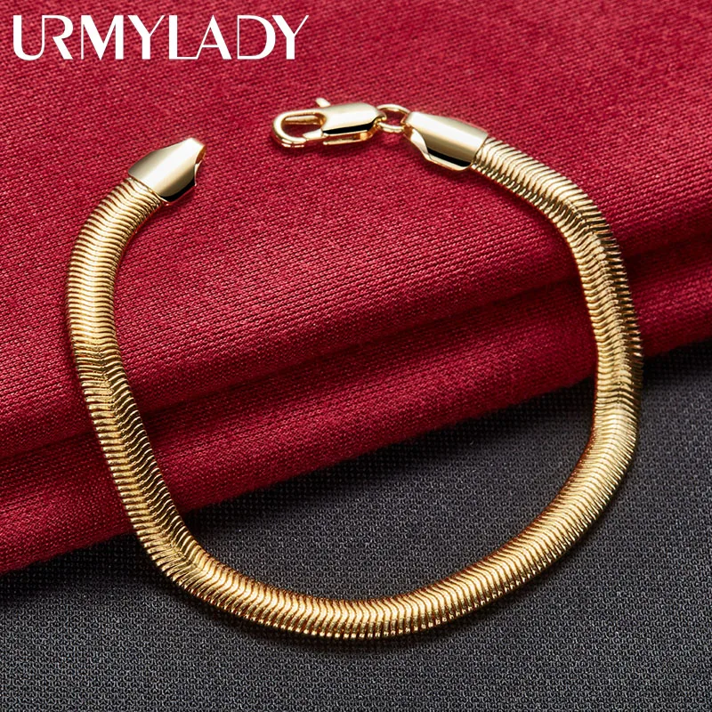 

URMYLADY 925 Sterling Silver Flat Snake Chain 6 Inch Bracelet For Men Fashion Wedding Party Gift Charm Jewelry