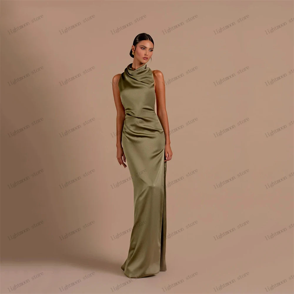 

Simple Evening Dresses Modern Prom Dress Halter Neck Robes For Formal Party Sleeveless Backless Sexy Vestidos De Gala For Women