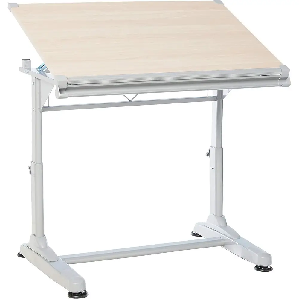 Adjustable Height Desk with Large Silver Birch Surface, 40W x 26D