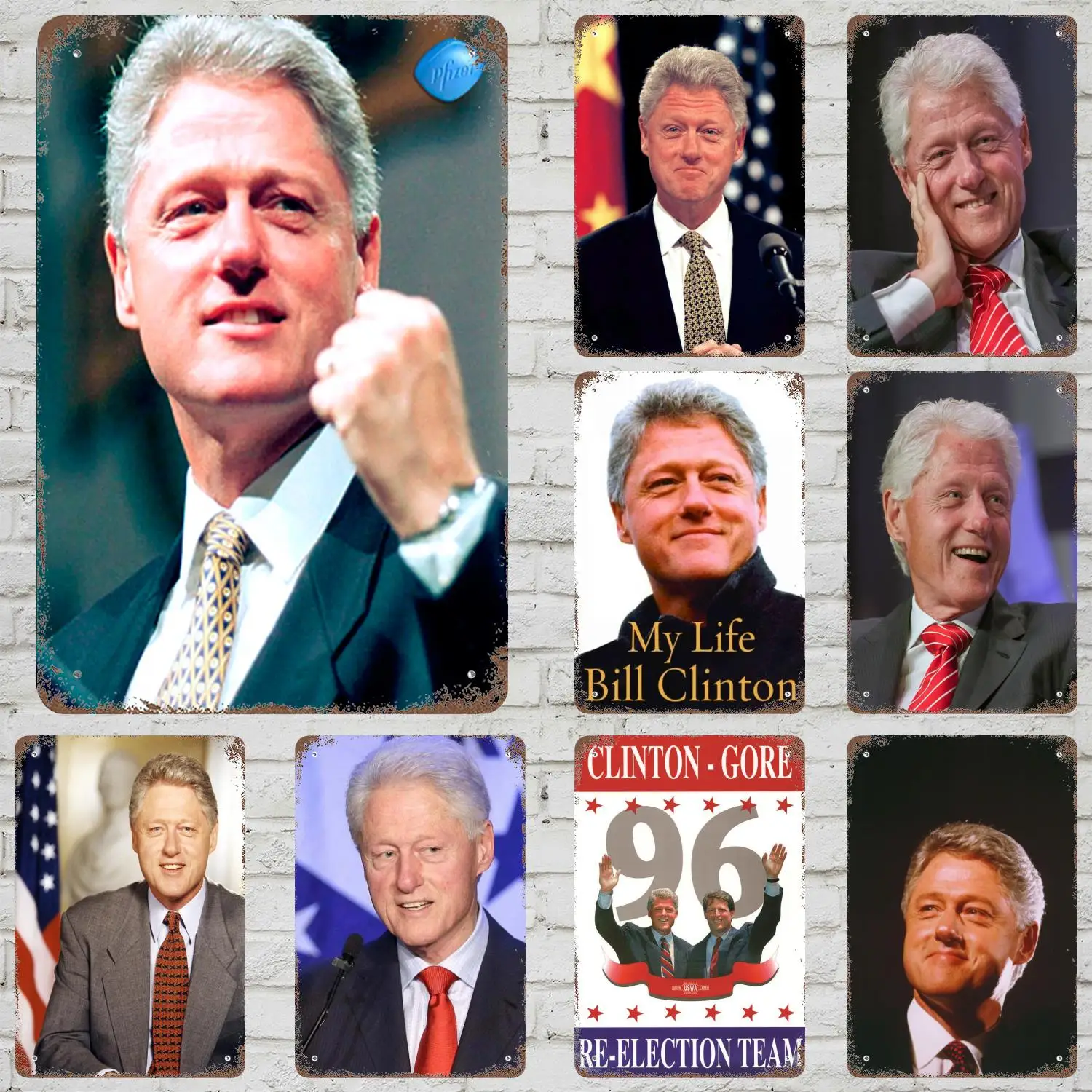Bill Clinton Vintage Metal Tin Signs Posters Decor Retro Metal Plaque Wall Art Decor for Garage Bar