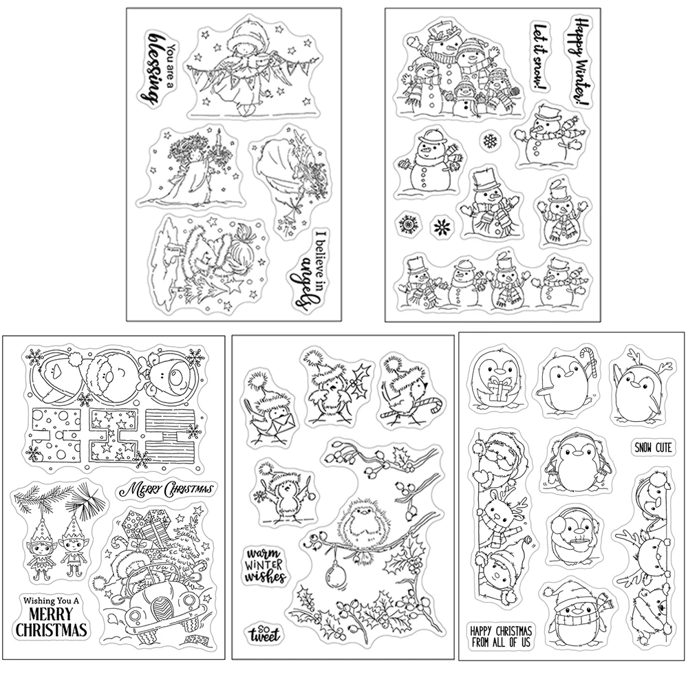 

Warm Winter Wishes Merry Christmas Stamps And Dies Penguin Birds Snowman Stamps for DIY Scrapbooking Cards Crafts 2023 New