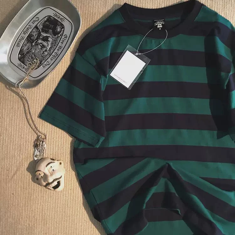 

Trendy Men's Vintage Stripe T-Shirt Classic Crew Neck Short Sleeve Oversized Tee For Harajuku Street Style Retro Summer Tops