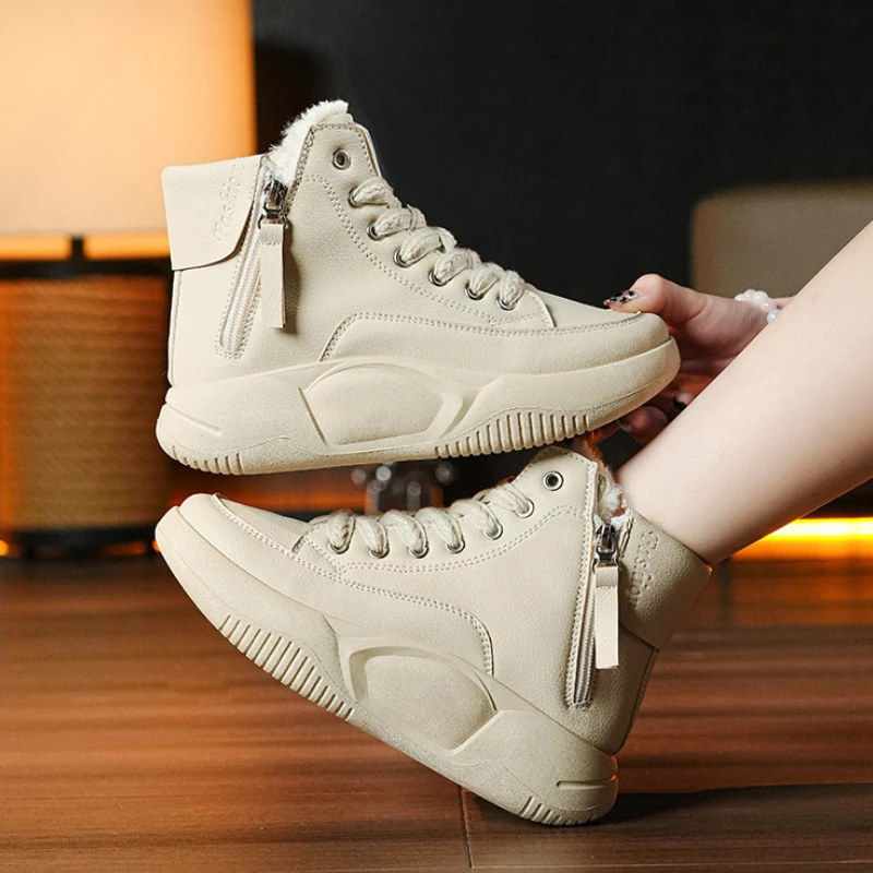 Trendy Design Cotton Shoes 2024 Winter New Collection Solid Color Casual High Lift Thick Bottom Anti Slip Women\'s Cotton Shoes