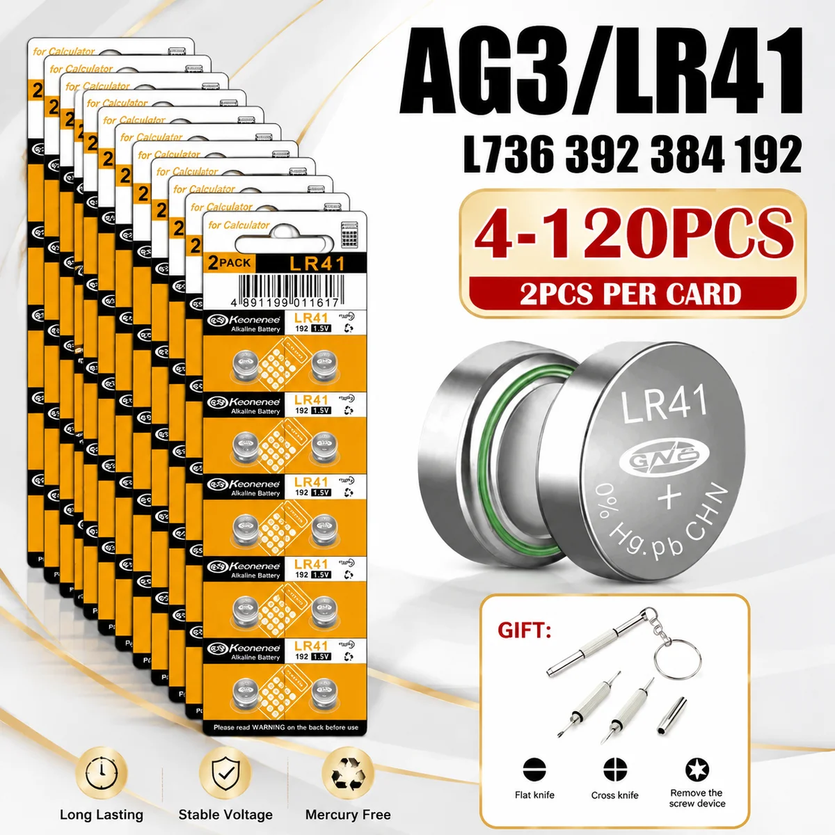 Alkaline Button Cell Battery LR41 AG3 1.5V 4-120PCS, SR41 384 392 L736F L736C For Watch Thermometer Bow Sight Light Stable Power
