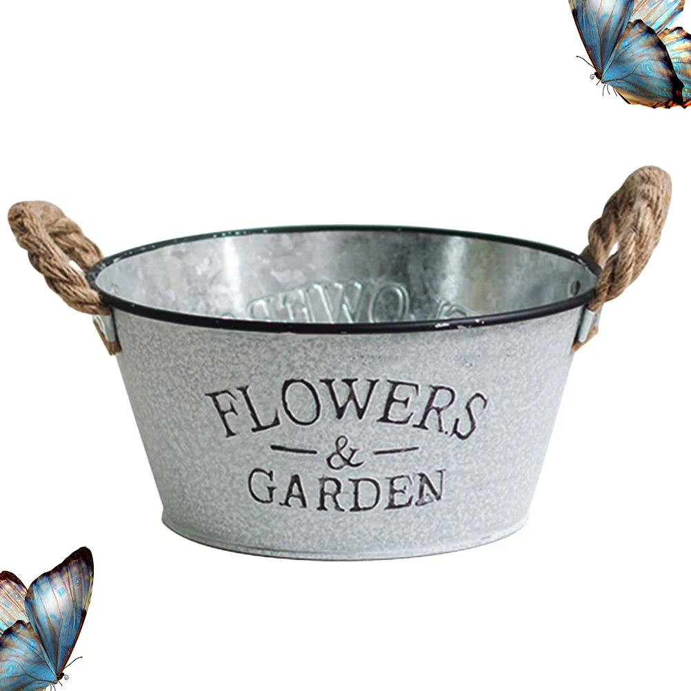 

1pc Iron Bucket Tin Flower Pot Planter Vintage Style Gardening Home Decor Metal Pail Utility Container Plant Stand