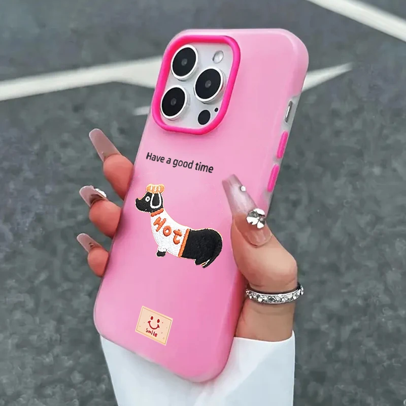 Fröhlicher Dackel Silikonhüllen für iPhone 16 Pro Max, iPhone 17, 13, 14, 15, 12, 11, 7, XS, XR Plus, Bonbonfarben, stoßfeste TPU-Hülle – Detail 7
