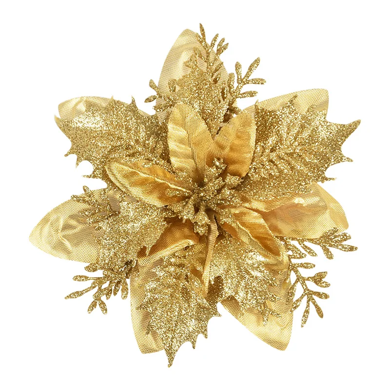 5/10 Stück 14CM Glitzer Künstliche Weihnachtsblumen Christbaumschmuck Frohe Weihnachten Dekorationen für Zuhause Neujahrsgeschenk Navidad – Detail 14