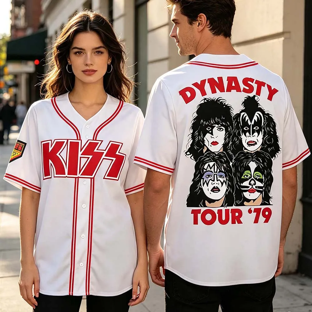 Image of Dynasty Tour 79' Baseball-Trikot, Unisex, Streetwear, Band Kiss Heavy Mental Shirts, Button-Down-Shirts für Herren und Damen, T-Shirts mit Sommerdruck