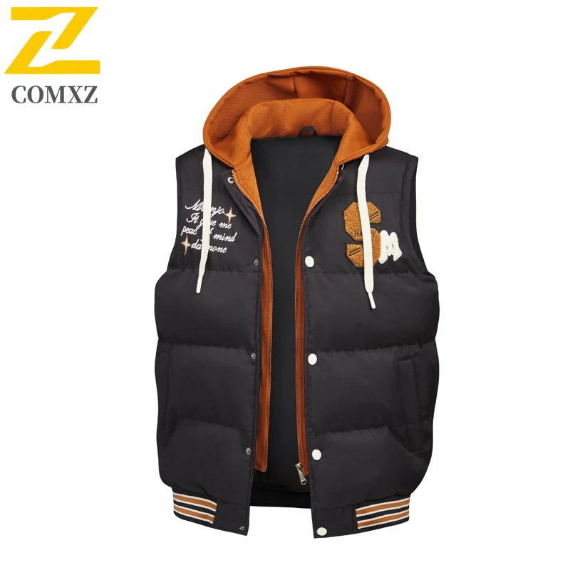 COMXZ ​ Heren winterjas met afneembare mouwen, winddichte pufferjas met capuchon, converteerbaar vest, verdikte parka, werkkleding ​