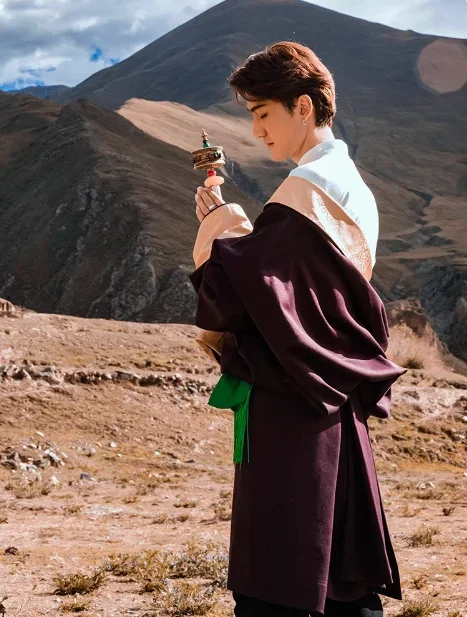 Túnica tibetana china Xizang para hombre, abrigo Kangba de primavera y verano