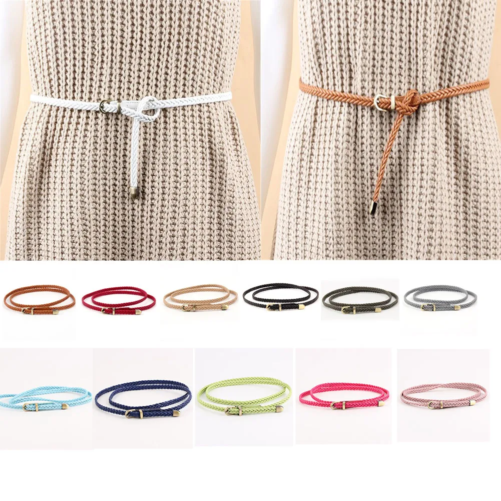 Lady Skinny Twist Woven Belt Braided Waistband For Women Waist Belt Dress Belt Thin Leather Narrow Knitted Decorative Waistband