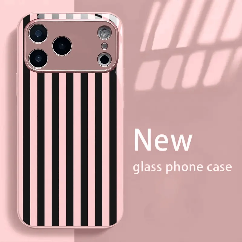 Minimalistisches Vertikalstreifenmuster Metallisches Glas-Handycase für iPhone 18 17 16 15 14 13 12 11 Pro Max 15 Plus 17Air 16E Hülle – Detail 3