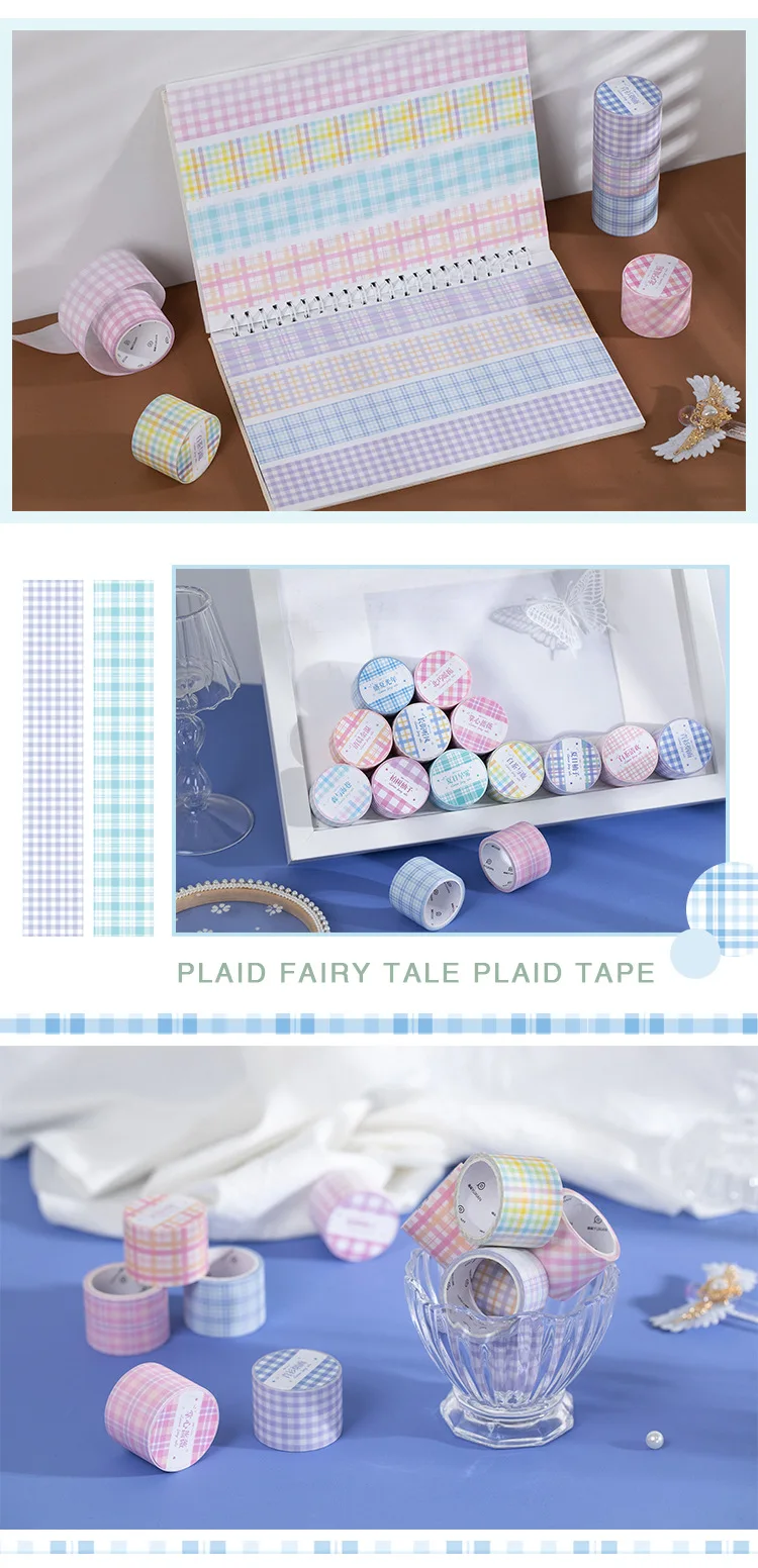 1 Rolle klassisches kariertes Washi-Tape, Märchenserie, süßes Raster, Basic-Scrapbook-Journaling-Material mit Trennpapier