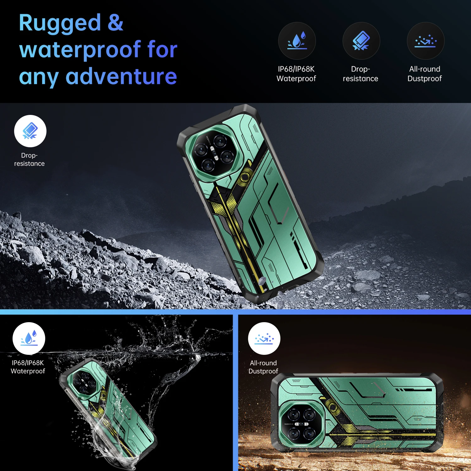 [العالم الأول] IVMI S26 هاتف متين 10000 مللي أمبير 24 جيجابايت + 512 جيجابايت رام 7.2 بوصة HD + شاشة أندرويد 15 108 ميجابكسل كاميرا رئيسية هاتف ذكي NFC متين