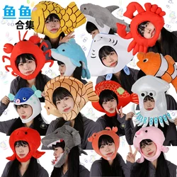 Headgear Koi Fish Taiyaki Lobster Crab Squid Octopus Pufferfish Shark Manta Ray Mobula Hat Cap Plush Toy Cartoon Gift