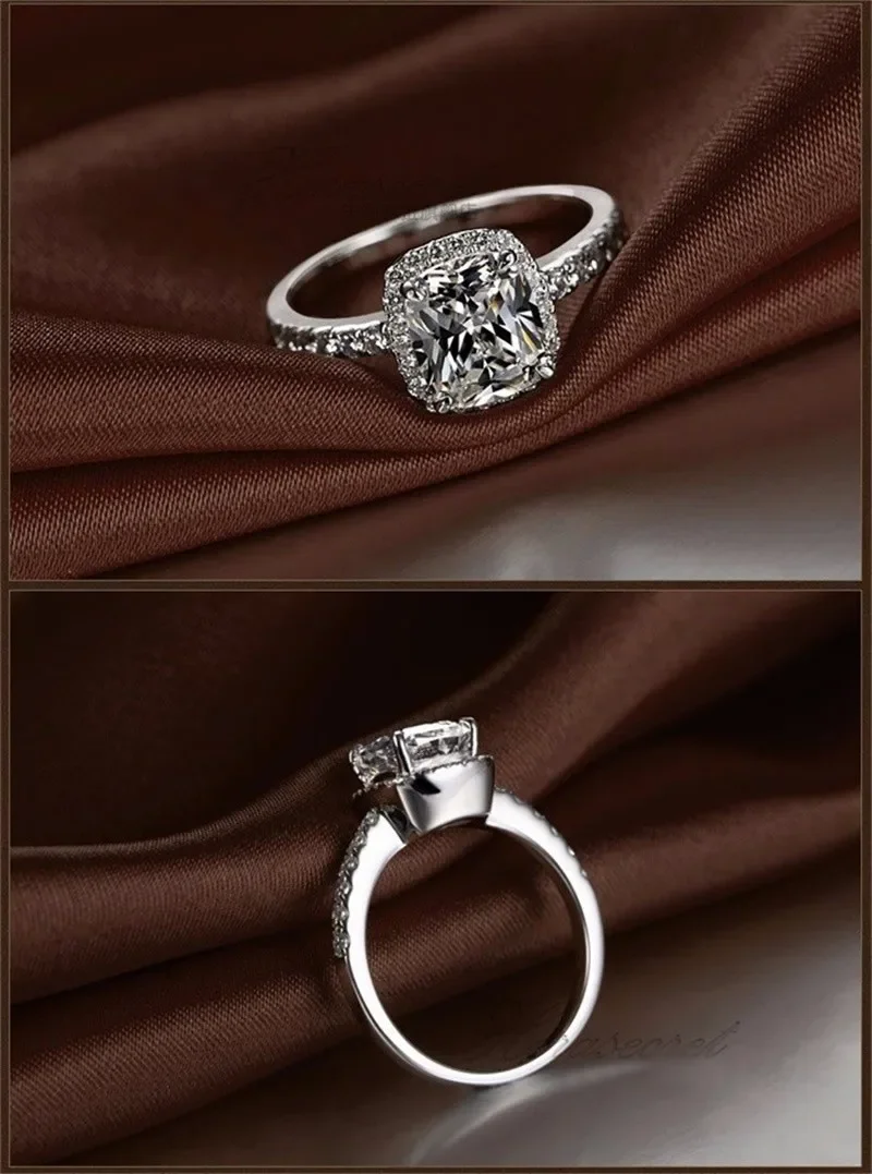 Promotion!! GALAXY 925 Sterling Silver RING Luxury 4 Carat CZ Diamond Crystal Wedding Rings For Women SIZE US 5 6 7 8 9 10 11 12