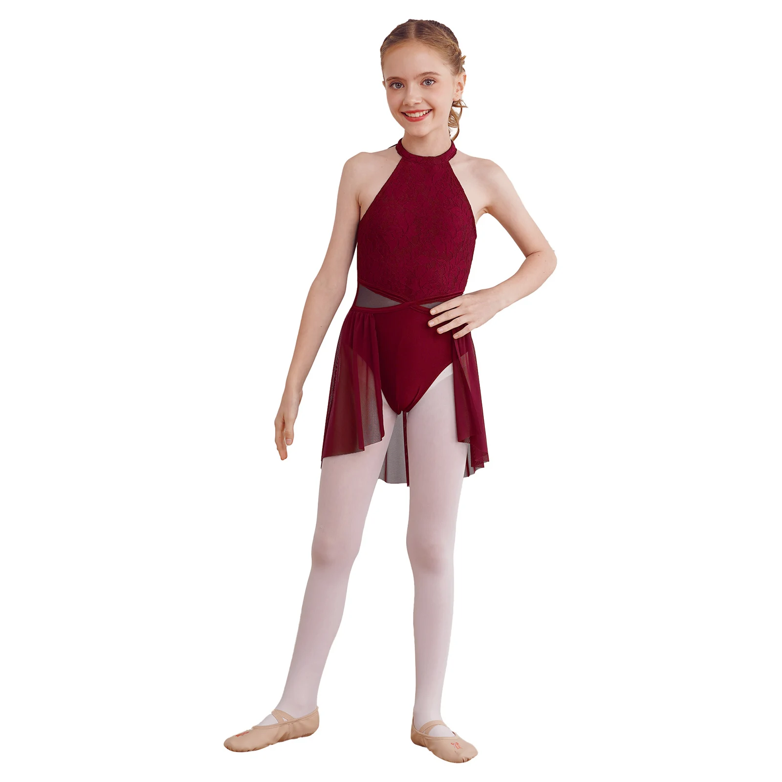 Girls Asymmetrical Artistic Skating Ballet Lyrical Dance Dress Rhythm Gymnastics Dance Wear Latin Jazz Modern Contemporary Dress