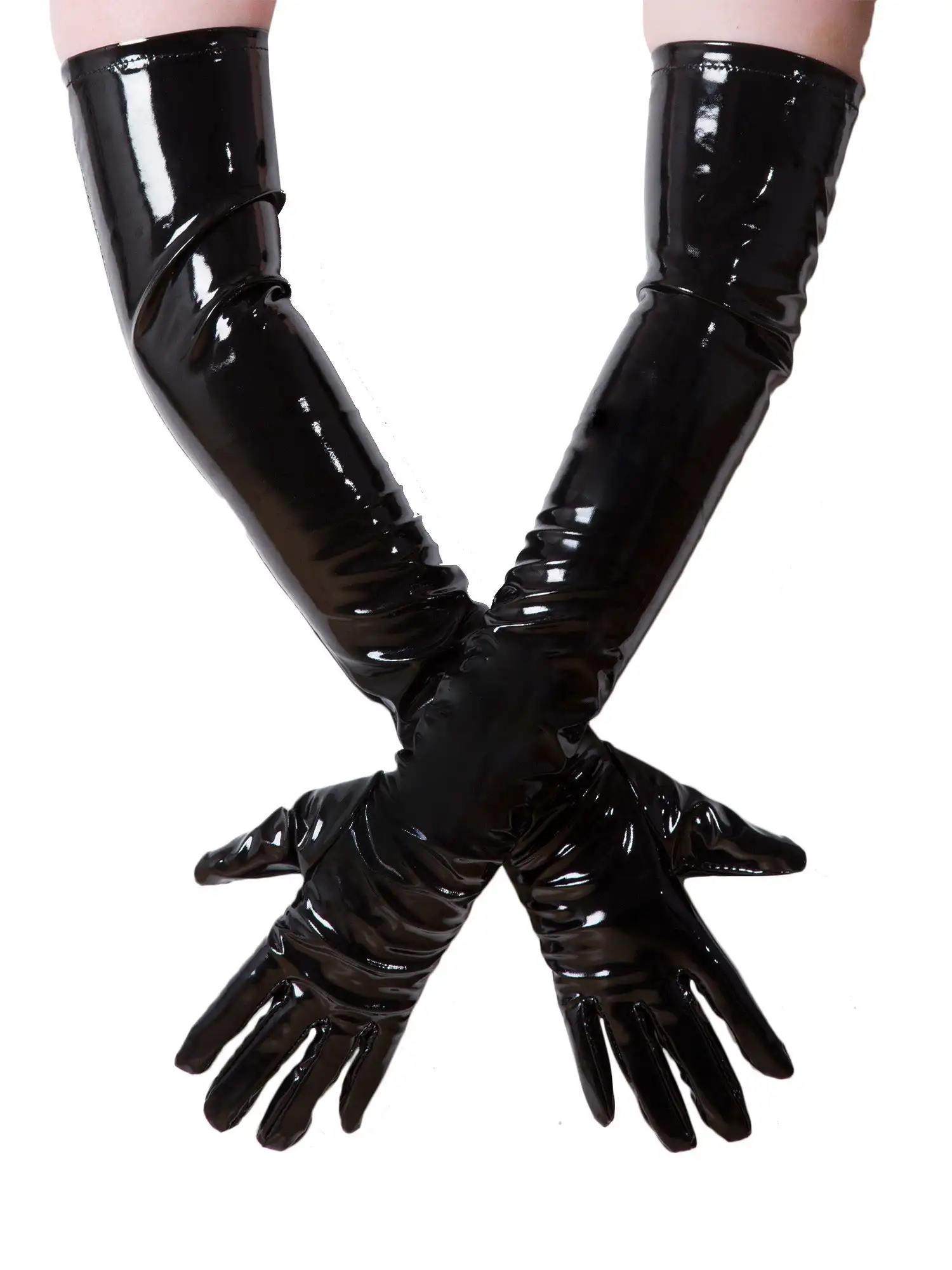 LaSally Women's Sexy Latex Gloves Shiny Faux  Patent Leather Long  Opera Party Club wear Fashion Cosplay Stage Costume Glove