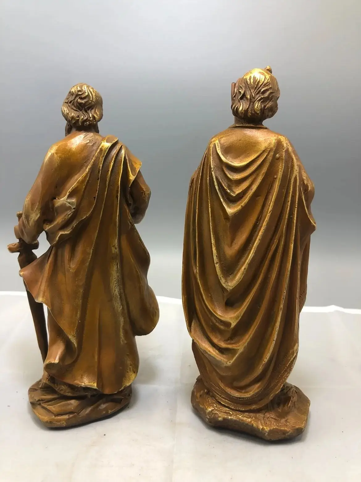 2PCS Christianity Christian Catholicism saint bronze sculpture statue religious art Disciples of Jesus Faith ornament St Peter