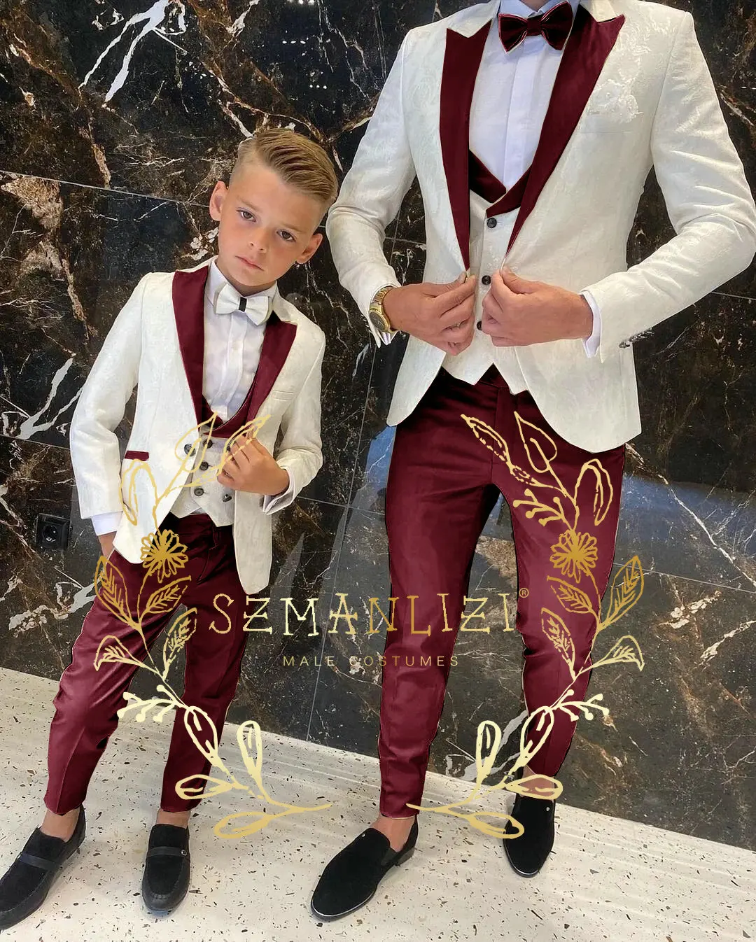 Floral Pattern Boy Formal Suits Dinner Tuxedos Little Boys Groomsmen Kids For Wedding Party Prom Suit Wear Ensembles De Blazers