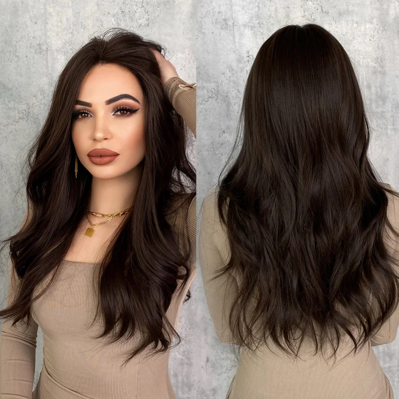 Hand-woven lace front wig with long curly hair, 58cm, naturally fluffy, high elasticity, rose net, 23 inches