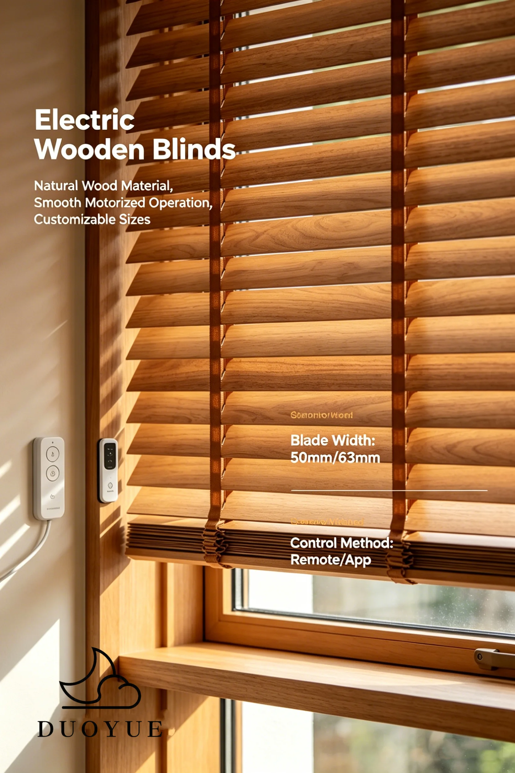 Warm Elegant Solid Quiet Lifting And Adjustable Light Intelligent Electric TUYA Control Motorized Wooden Blinds  For Windows