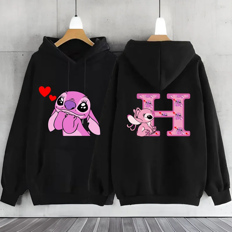 Sudadera con capucha de manga larga con letras del alfabeto inglés para mujer, suéter con capucha de Ángel lindo, ropa Kawaii Stitch 26, Y2k