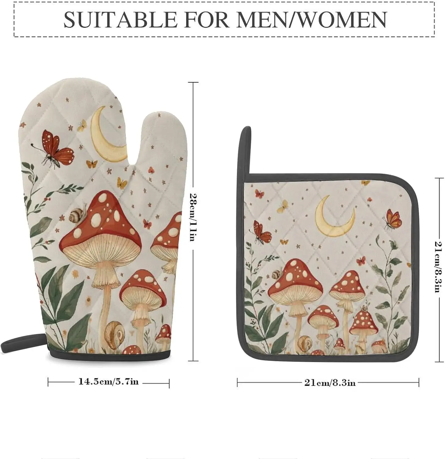 Vintage Magic Moth Gothic Witchy Heat Resistant Non-Slip Kitchen Glove and Potholder for Chef Baking Cooking Grilling Mittens