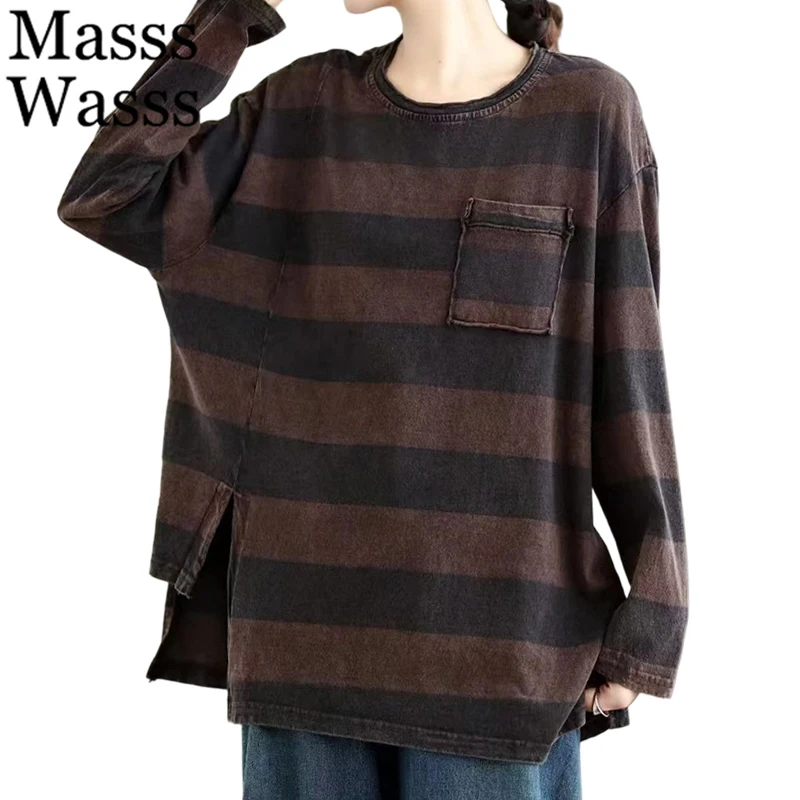 

Masss Wasss 2026 Japanese Design Spring Clothes Womens Fashion Loose T-shirts Ladies Luxury Classic Leisure Solid Vintage Tops