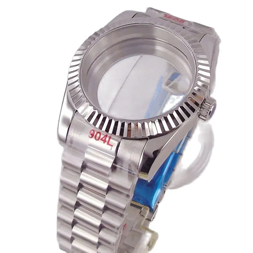 36mm 39mm Waterproof Silver Fluted Curved Watch Case for NH34 NH35 NH36 NH38 NH39 NH70 NH72