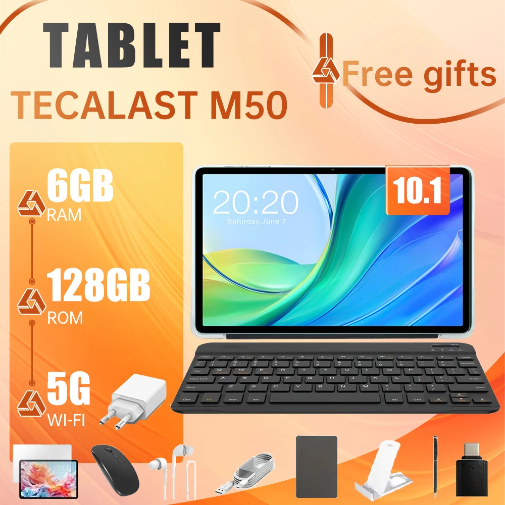 Teclast M50 Tablet T606 8-core 1.6GHz Android14 6GB RAM 128GB ROM 10.1-inch 1280*800 iPS ac dual-band WIFI 6000mAh Battery