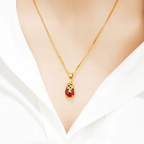 Luxo 24k 9999 ouro puro feminino luz luxo verde calcedônia brincos rubi clavícula corrente