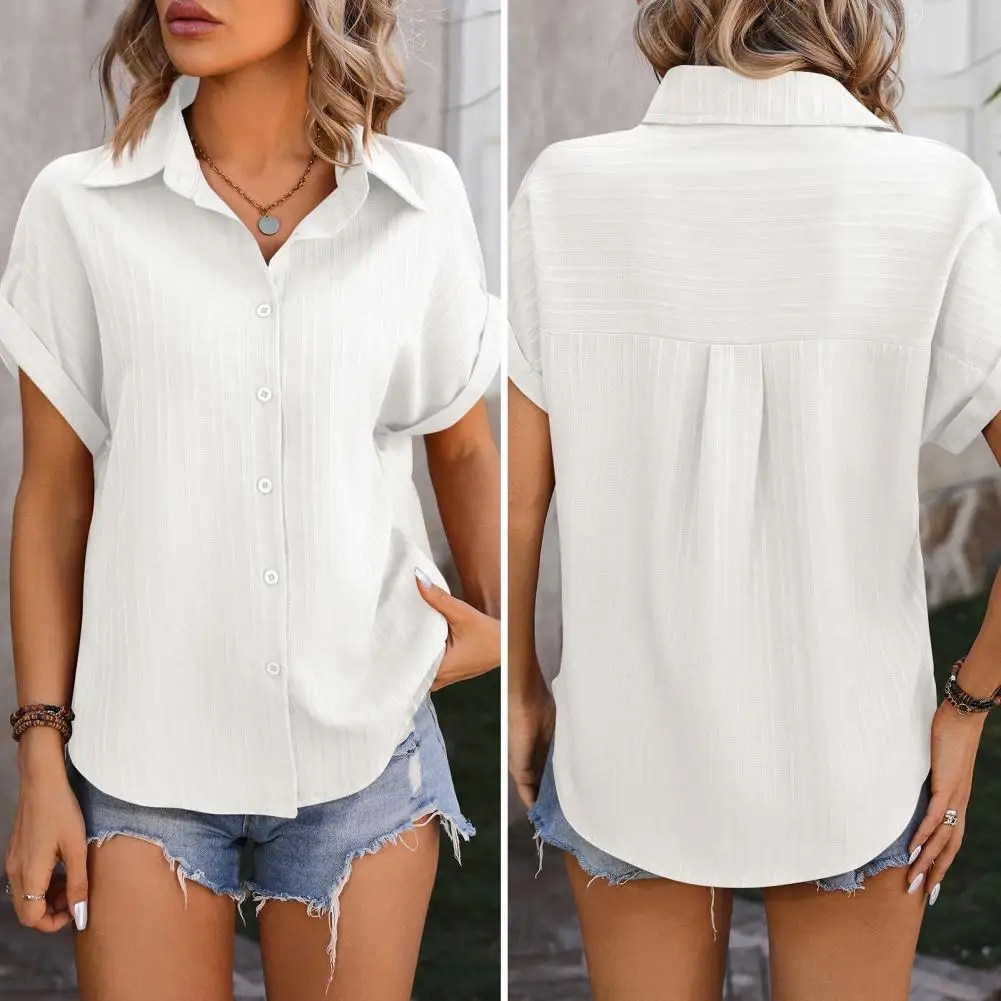 Women Shirt Stylish Women's Button Down Blouses Breathable Lapel Shirts for Spring Summer Loose Fit Solid Color Tops