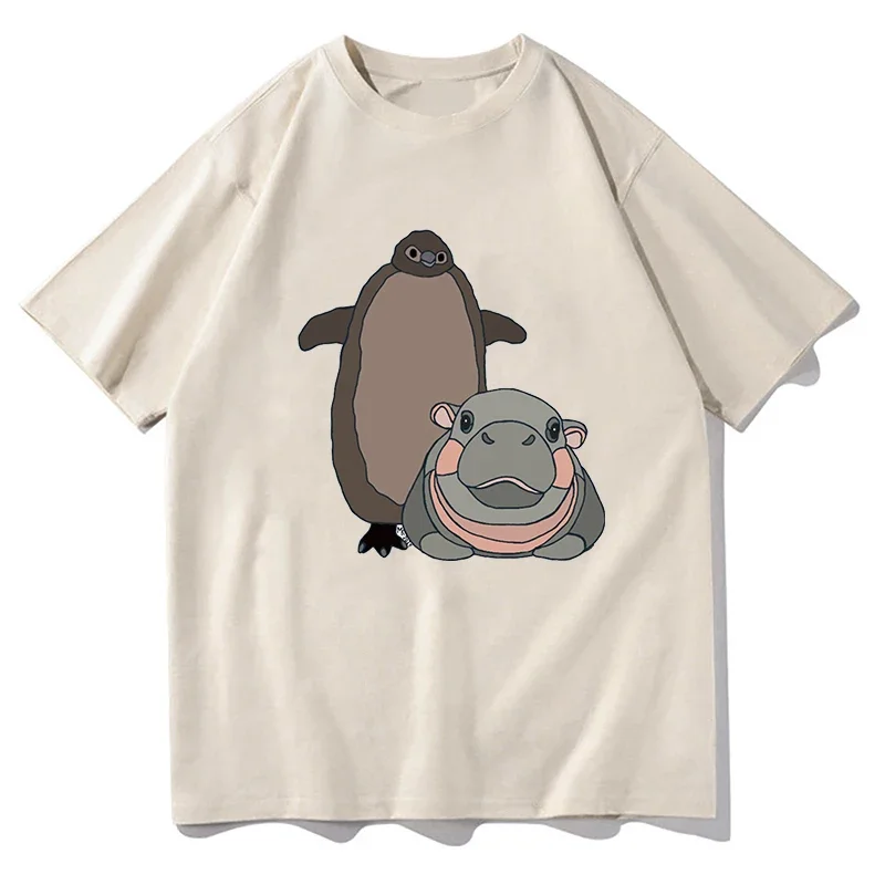 Camisetas estampadas de Pesto Penguin Moo Deng para hombre, ropa de calle informal de manga corta con cuello redondo, para uso diario, 2024