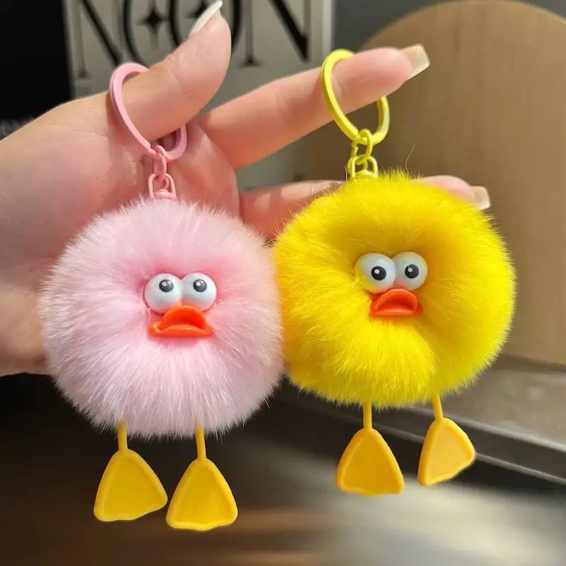 Niedlicher Flauschiger Enten-Pompon-Schlüsselanhänger aus Weichem Kunstfell, Kleiner Anhänger als Deko-Geschenk für Mädchen und Schülerinnen für den täglichen Gebrauch – Detail 2