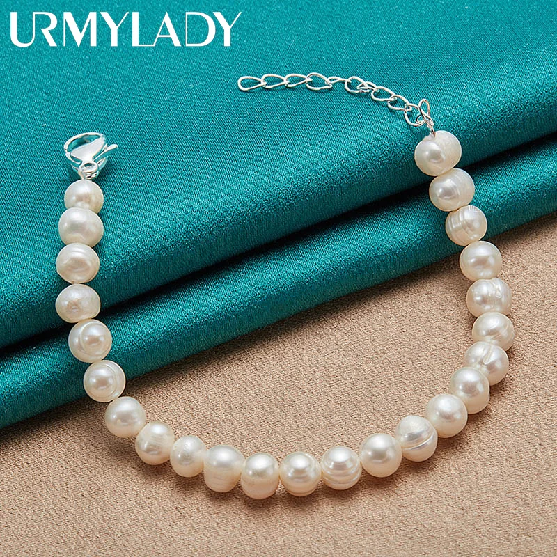 URMYLADY Fine 925 Sterling Silver 8mm bransoletka z pereł dla kobiet Wedding Party moda urok biżuterii — zdjęcie 7